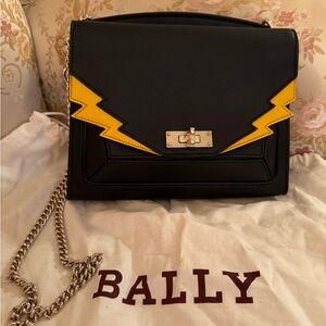 Authentic BALLY SUZY Medium Purse Crossbody Bag Black/ Yellow
